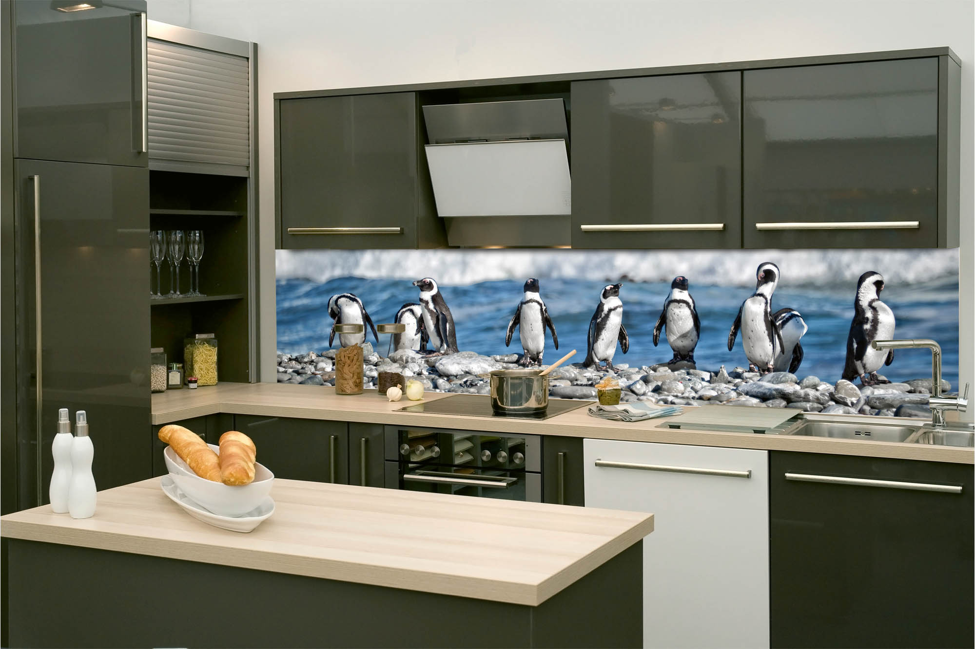 Küchenrückwand Folie - Reihe von Pinguinen 260 x 60 cm